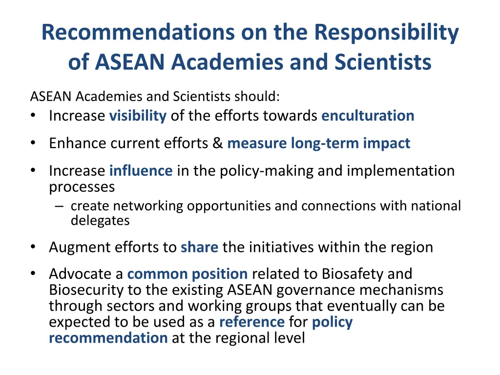 recommendations on the responsibility of asean