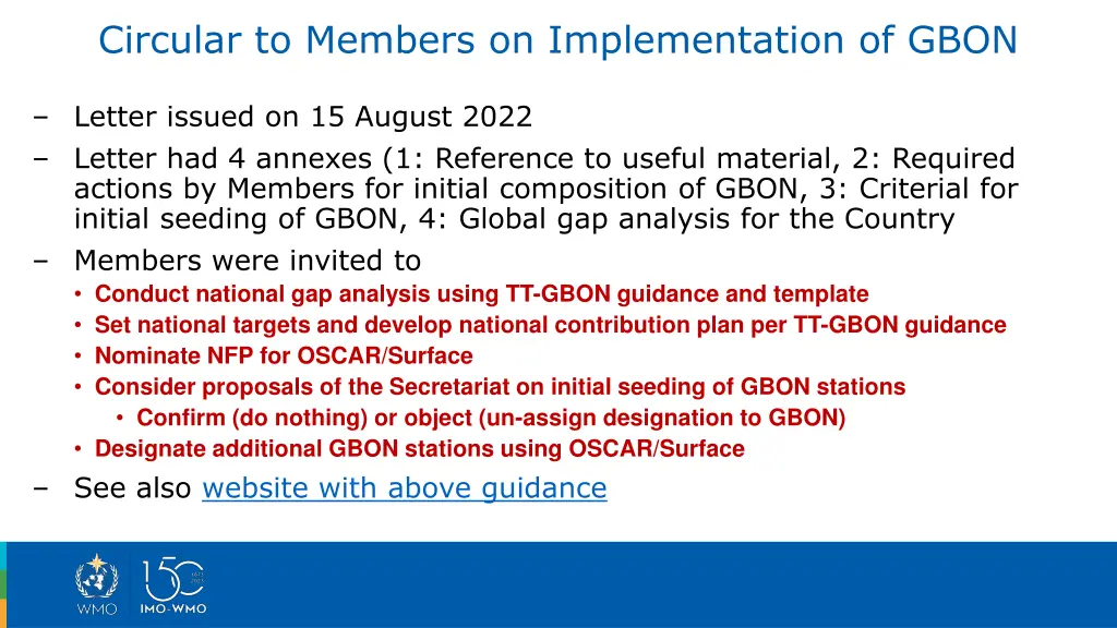 circular to members on implementation of gbon