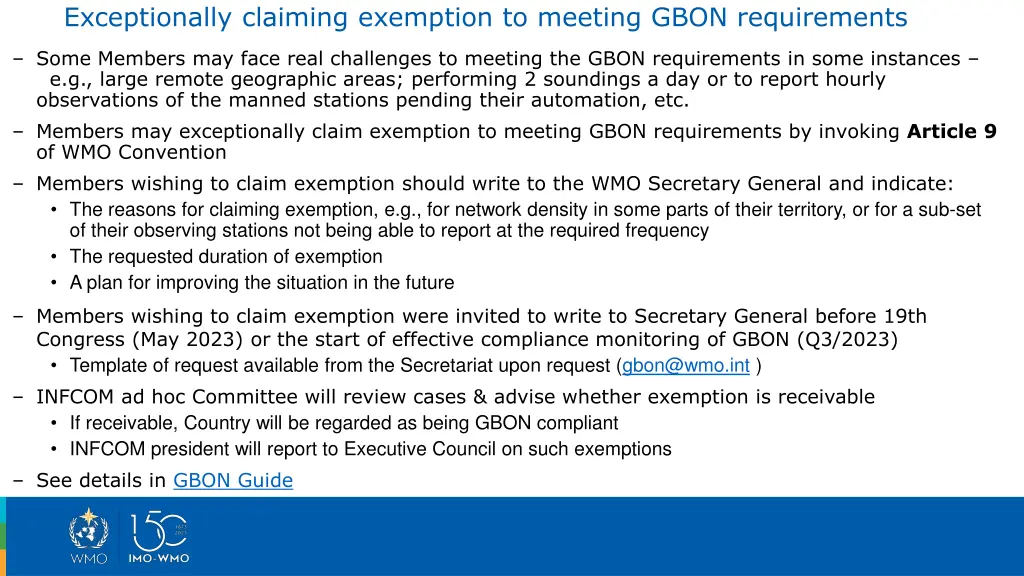 exceptionally claiming exemption to meeting gbon