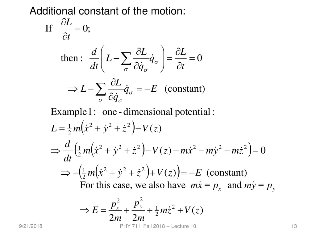 additional constant of the motion l