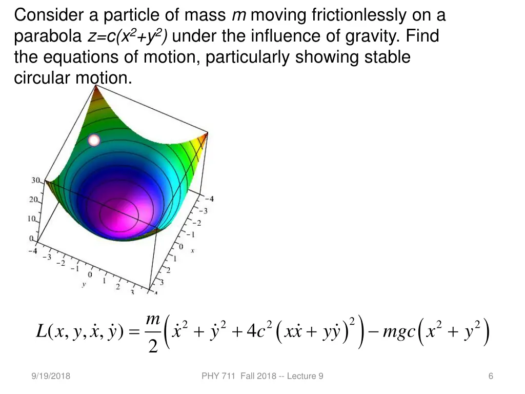 consider a particle of mass m moving