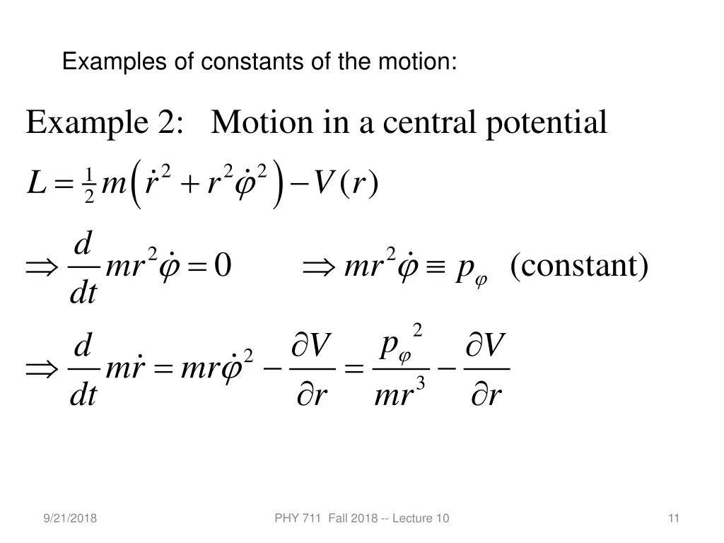examples of constants of the motion 1
