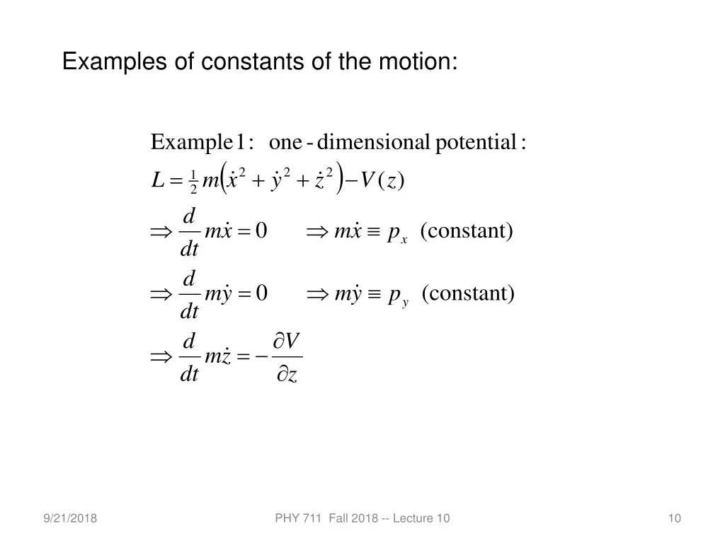 examples of constants of the motion
