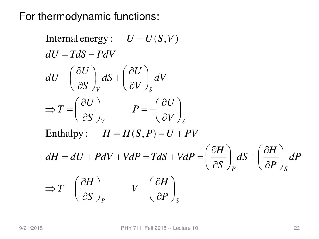 for thermodynamic functions
