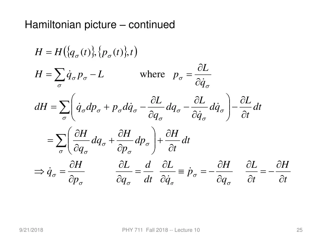 hamiltonian picture continued