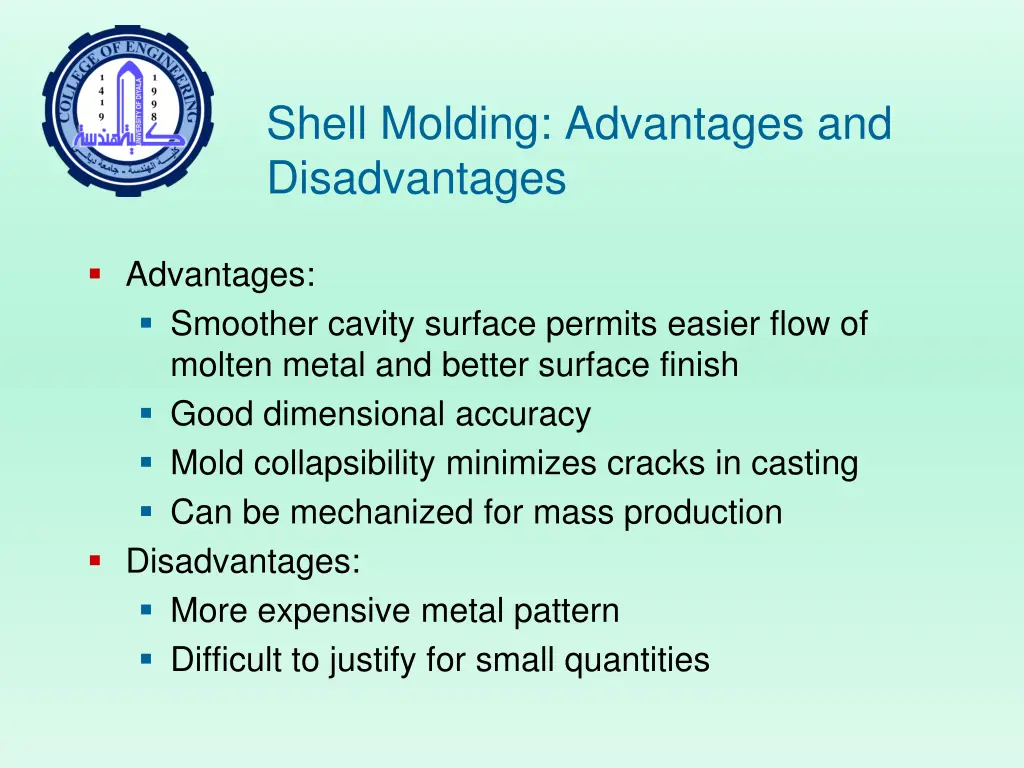 shell molding advantages and disadvantages