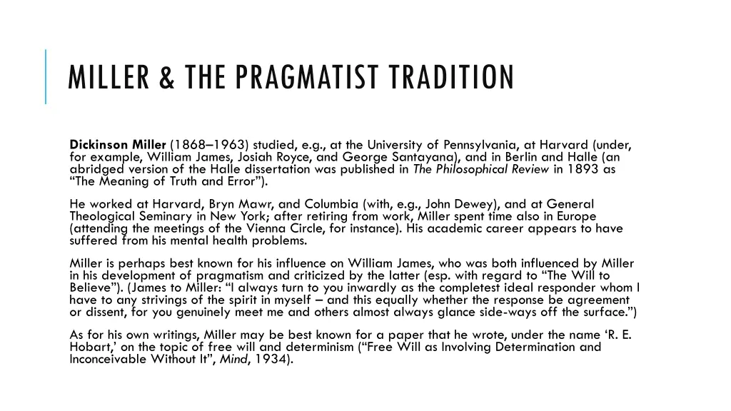 miller the pragmatist tradition