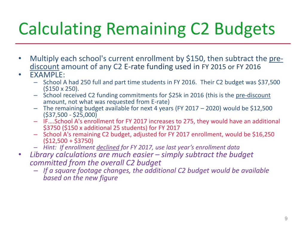 calculating remaining c2 budgets