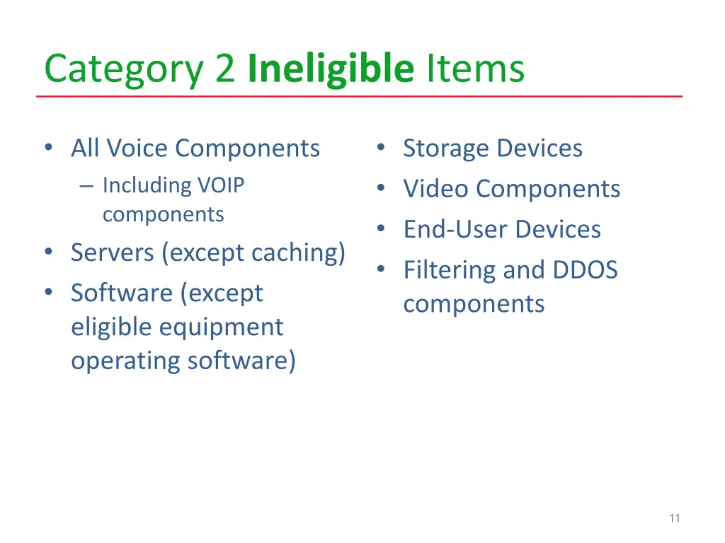 category 2 ineligible items