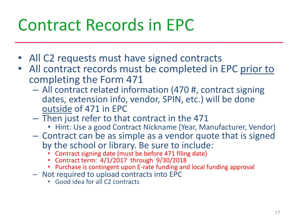 contract records in epc