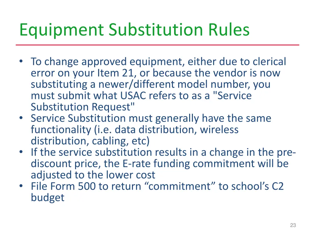 equipment substitution rules