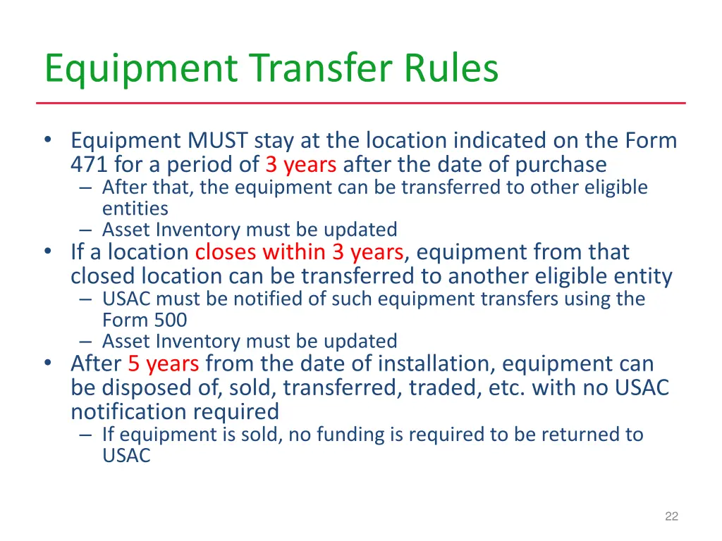 equipment transfer rules