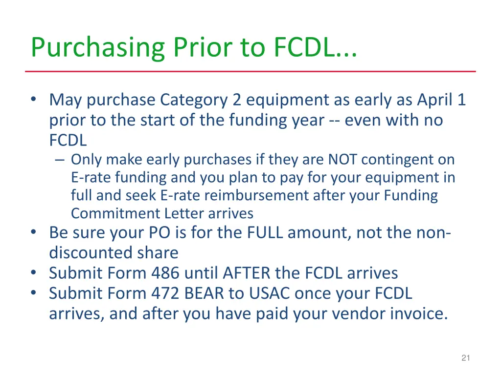 purchasing prior to fcdl