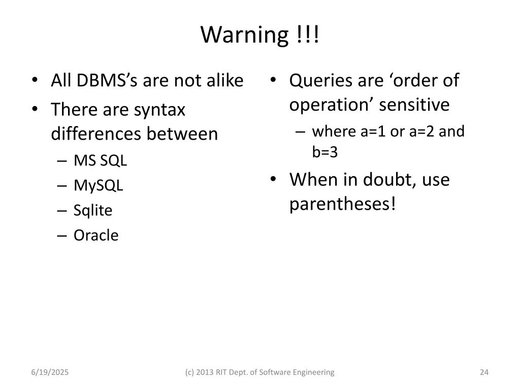 warning