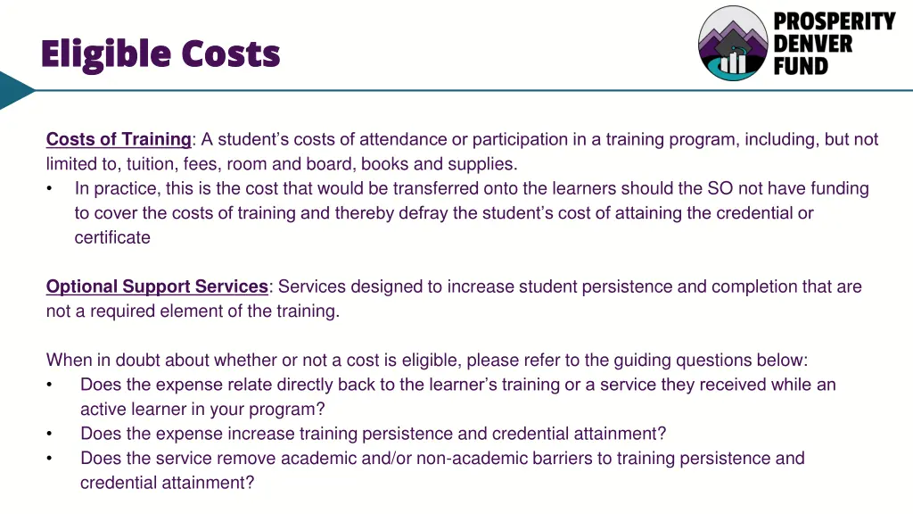 eligible costs eligible costs