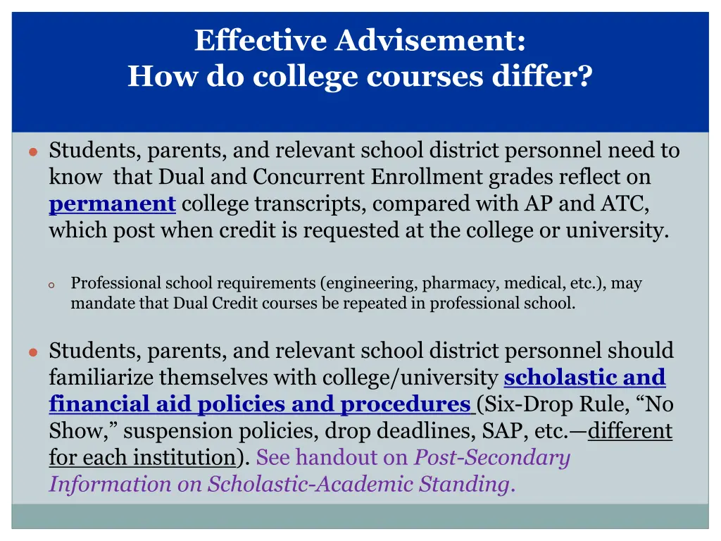 effective advisement how do college courses differ