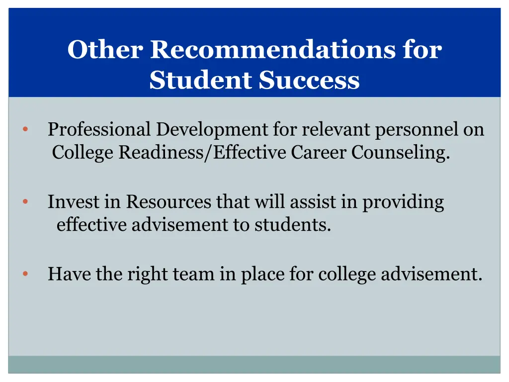 other recommendations for student success