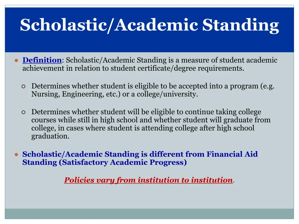 scholastic academic standing