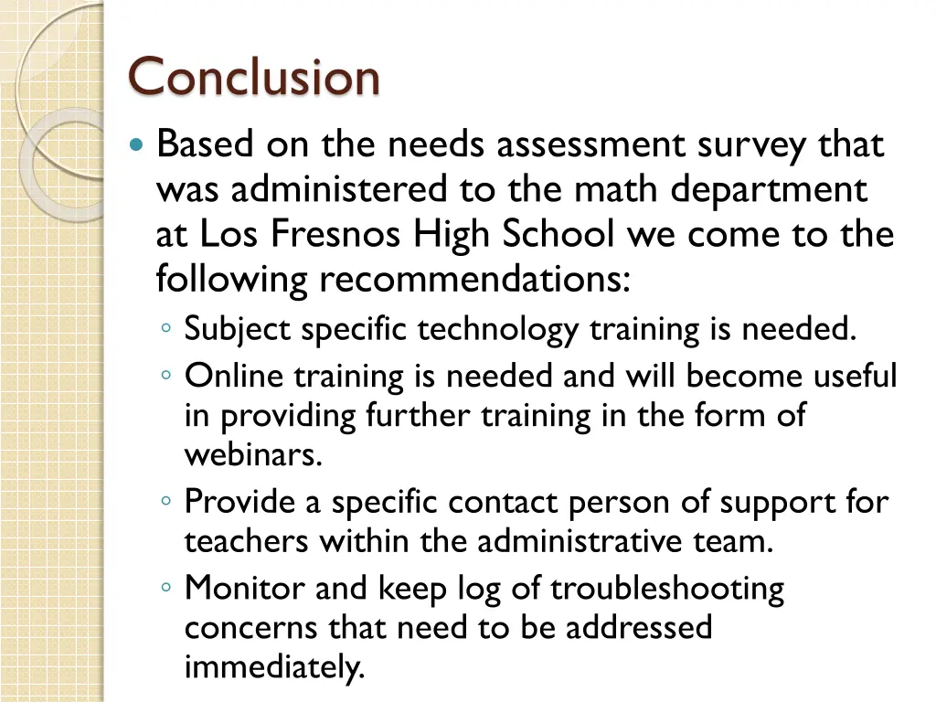 conclusion based on the needs assessment survey
