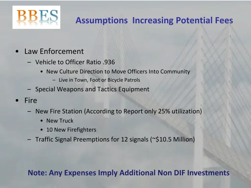 assumptions increasing potential fees
