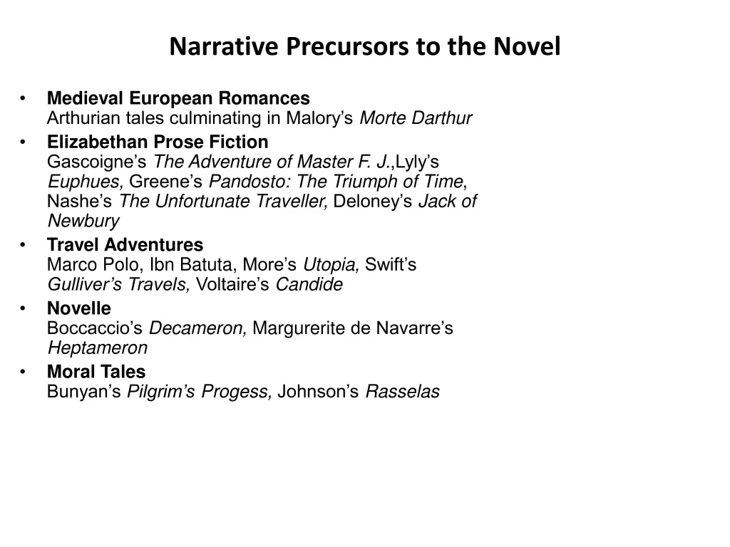 narrative precursors to the novel 1