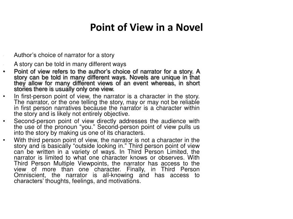 point of view in a novel