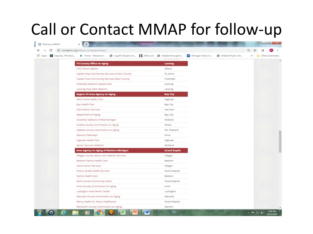 call or contact mmap for follow up 1