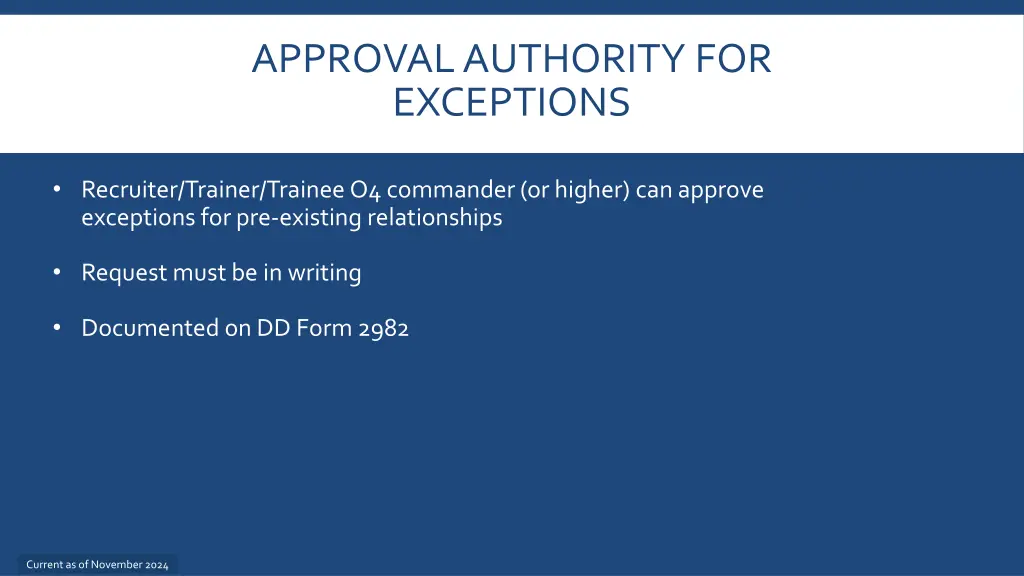 approval authority for exceptions