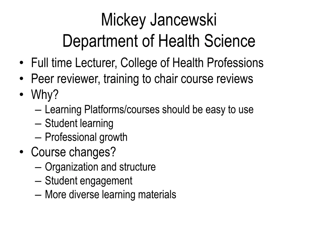 mickey jancewski department of health science