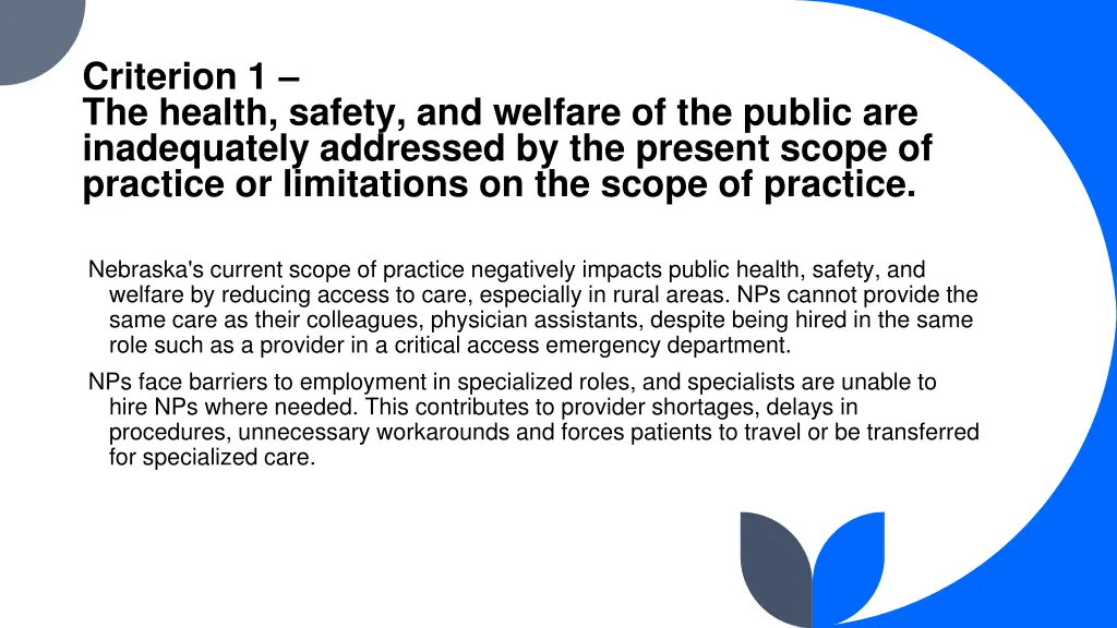 criterion 1 the health safety and welfare