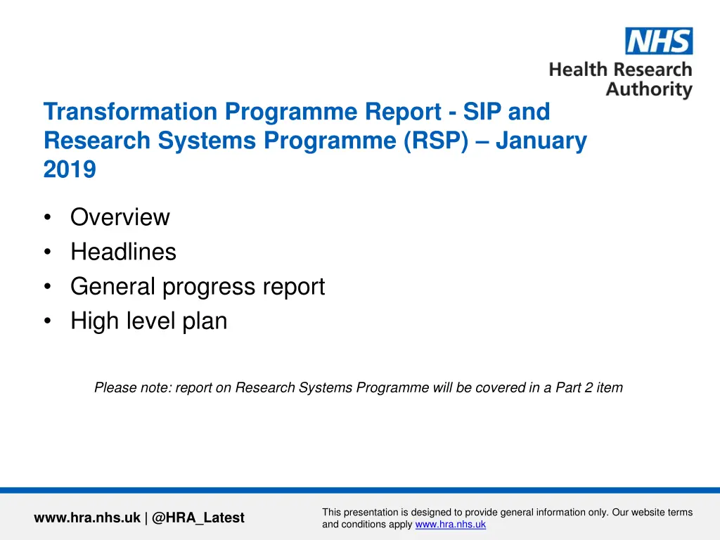 transformation programme report sip and research