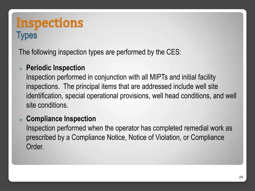 inspections inspections types