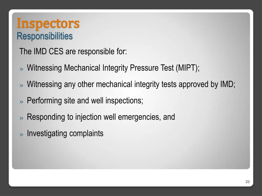 inspectors inspectors responsibilities