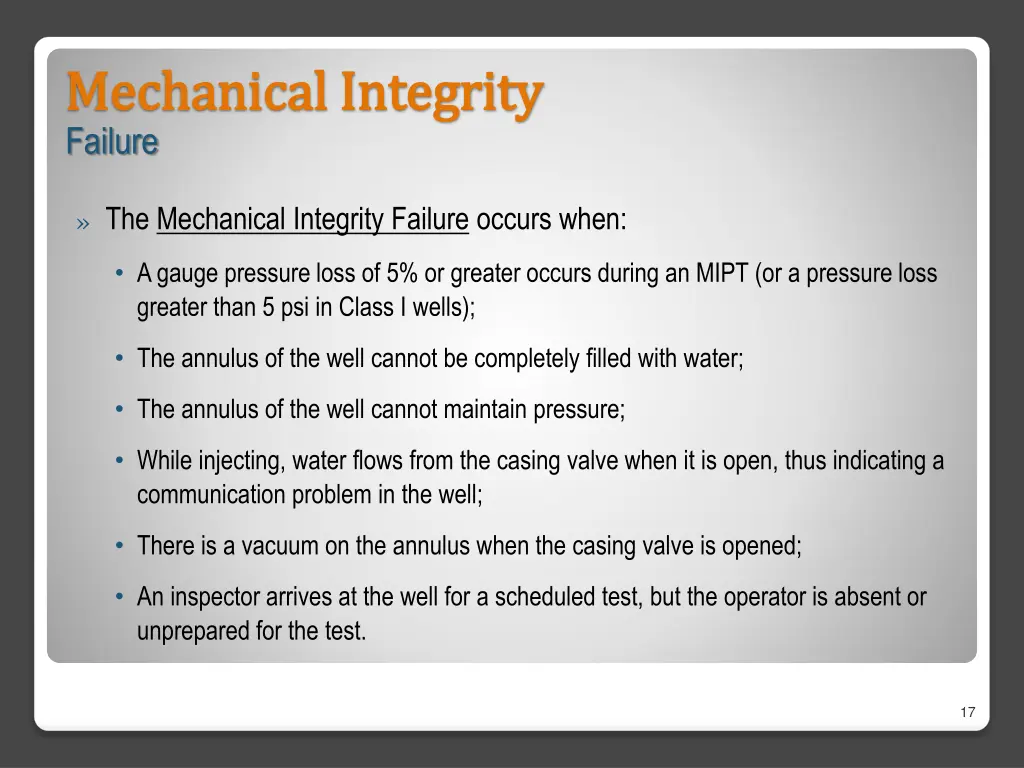 mechanical integrity mechanical integrity failure