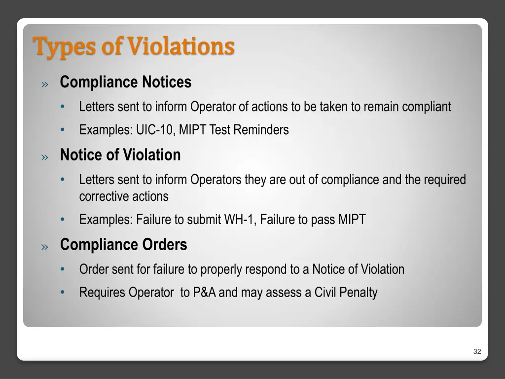 types of violations types of violations