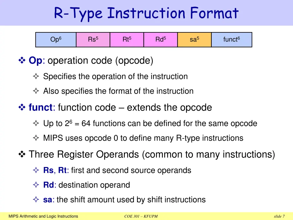 r type instruction format