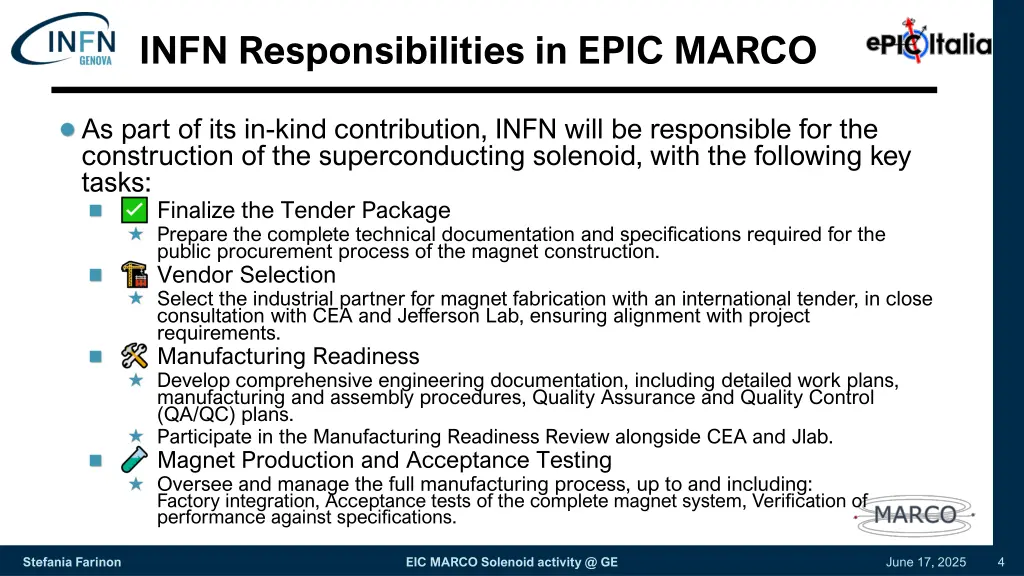 infn responsibilities in epic marco