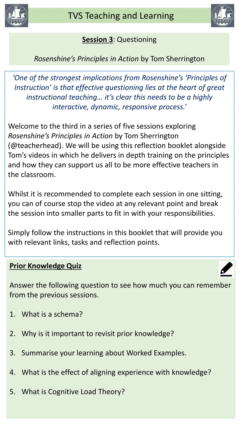 tvs teaching and learning