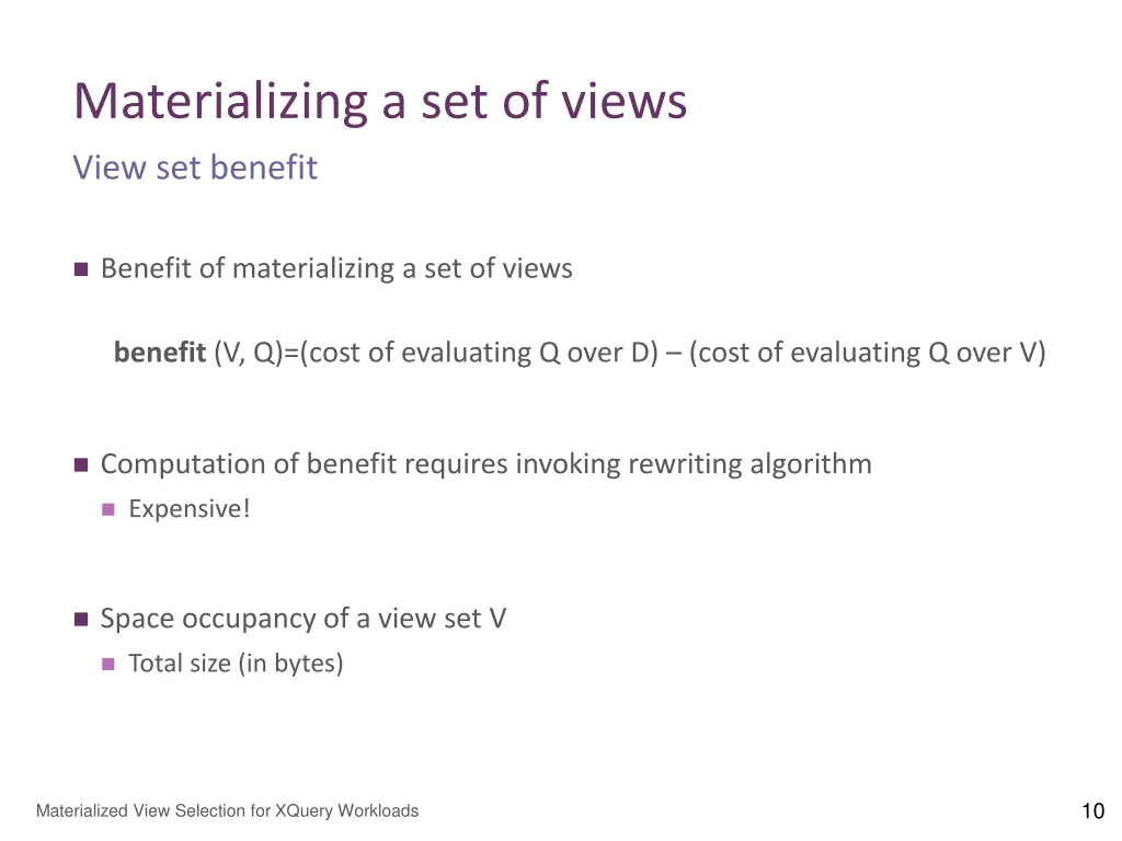 materializing a set of views