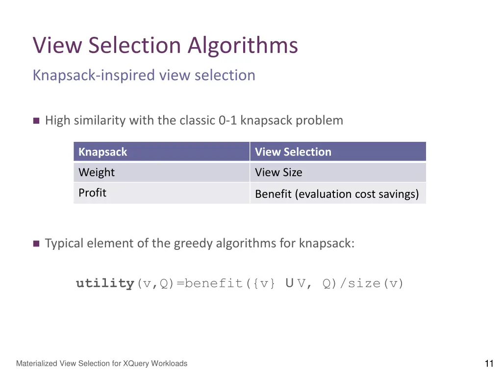 view selection algorithms