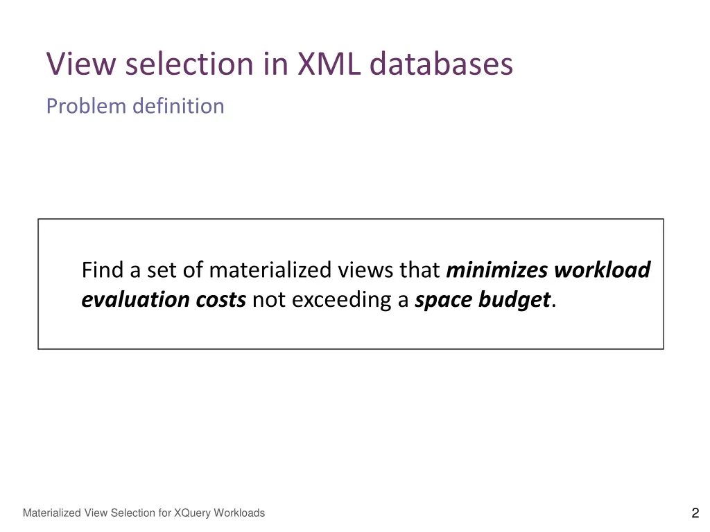 view selection in xml databases