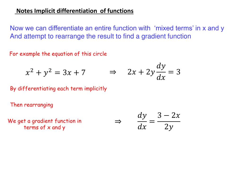 notes implicit differentiation of functions