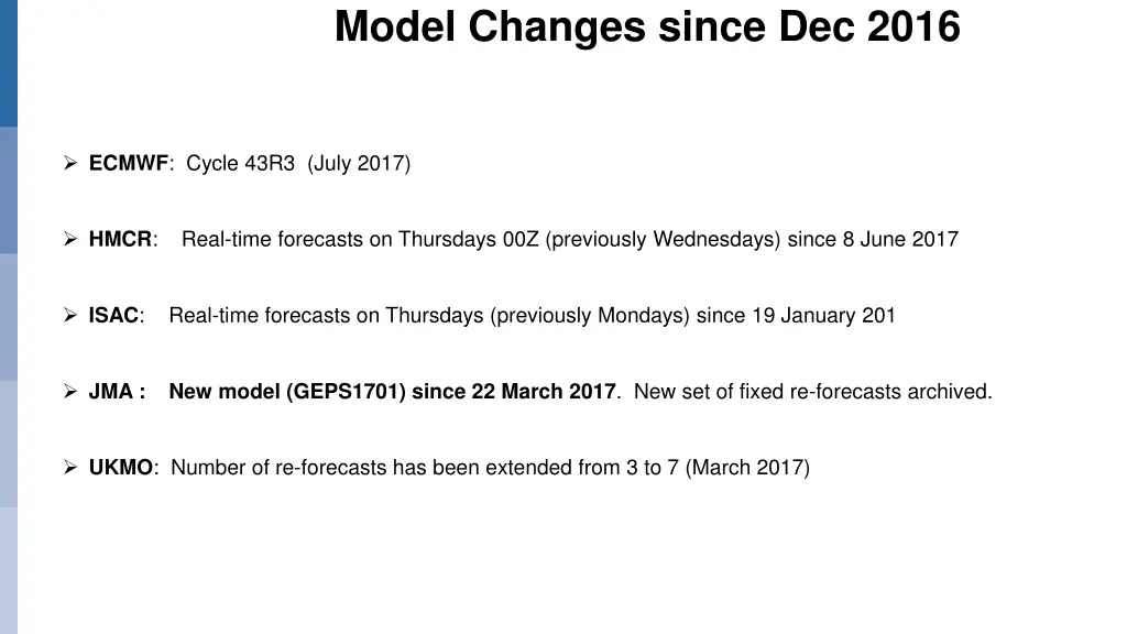 model changes since dec 2016