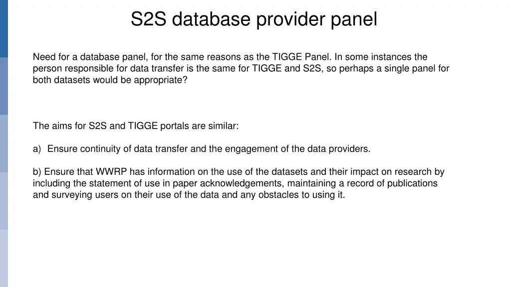 s2s database provider panel