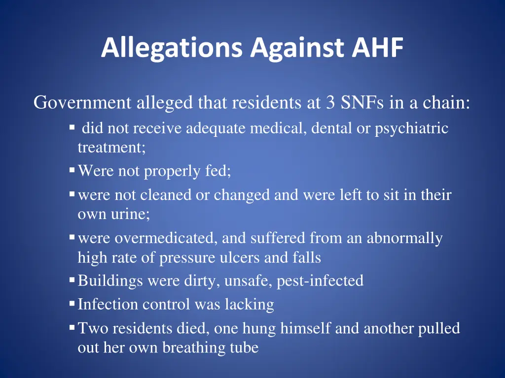 allegations against ahf