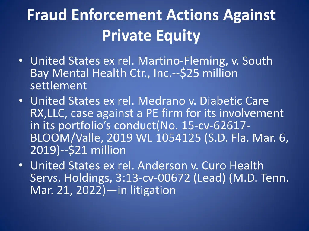 fraud enforcement actions against private equity