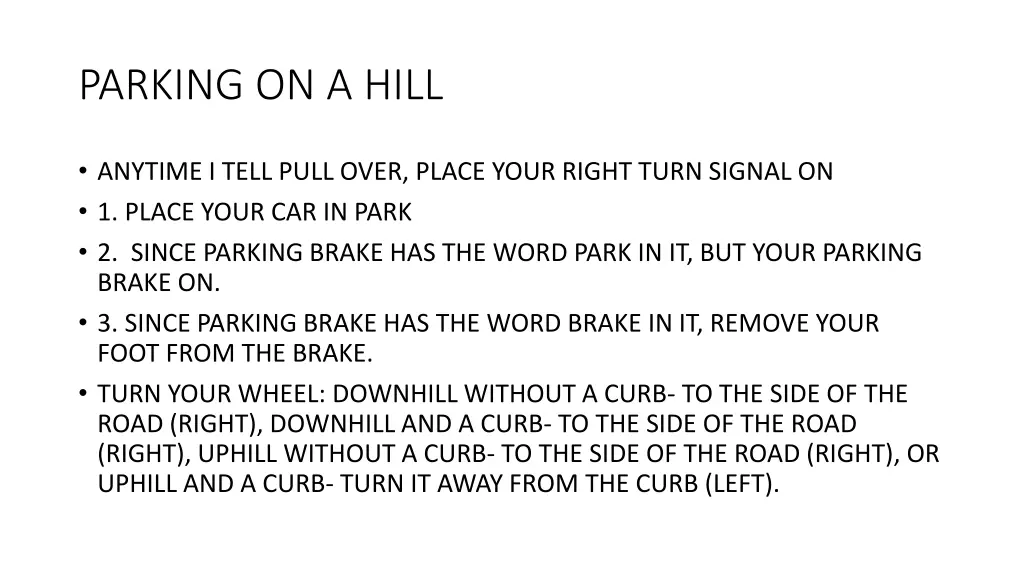 parking on a hill