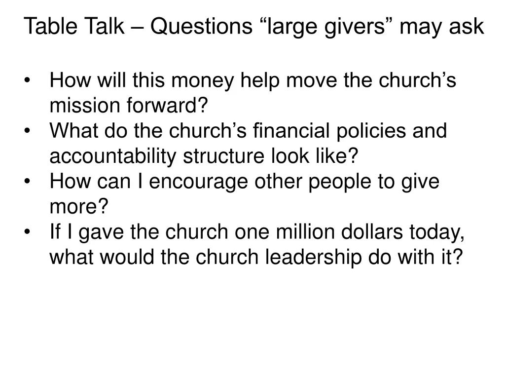 table talk questions large givers may ask