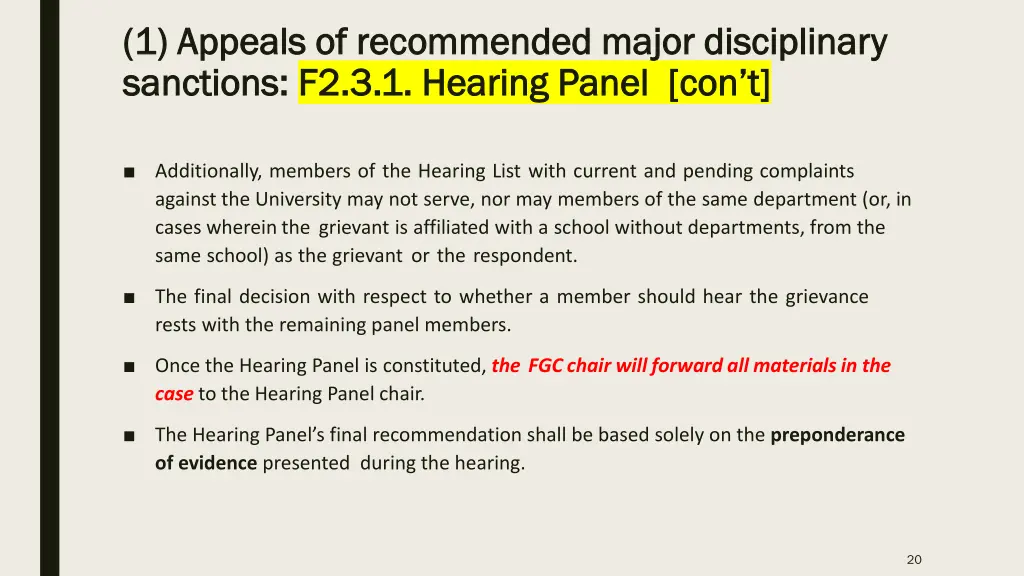 1 appeals of recommended major disciplinary 2