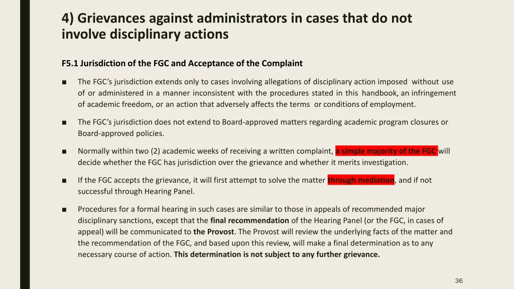 4 grievances against administrators in cases that